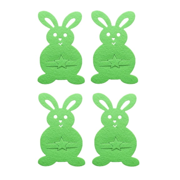 Green Felt Easter Rabbit Shaped Silverware Cutlery Pocket Pouch Festive Table Decor Storage Bag For Knives Forks Spoons Table Setting Supplies 4Pc