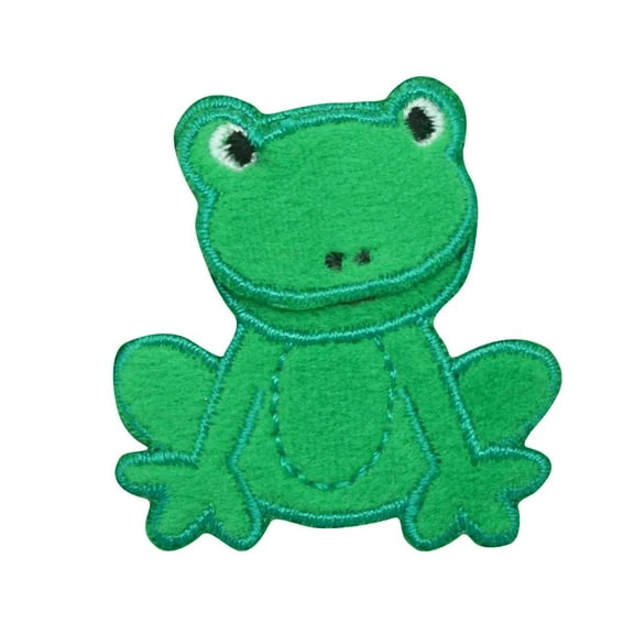 Green Felt Frog - 3-D Mouth - Iron On Applique/Embroidered Patch