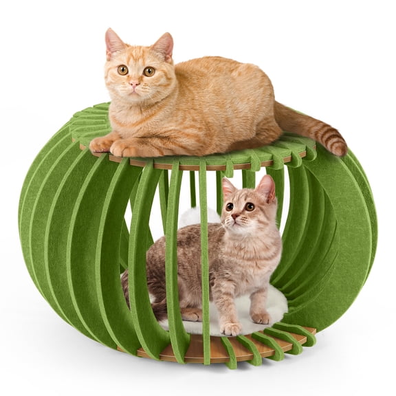 Green Felt Pumpkin-Shaped Cat Hideaway
