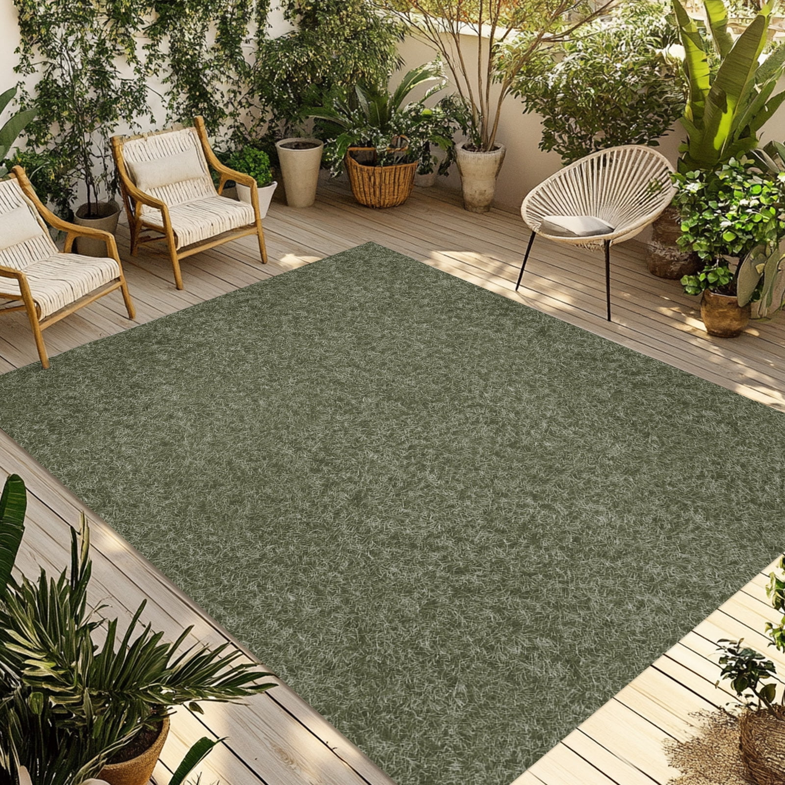 Green Felt Texture Outdoor Rug 5x8 ft Minimalist Fine Specks Surface ...