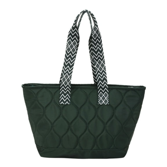Green Female Shoulder Handbag With Cotton-Padded Construction And Roomy Interior Structured Tote Suitable For Professional Settings And Daily Errands