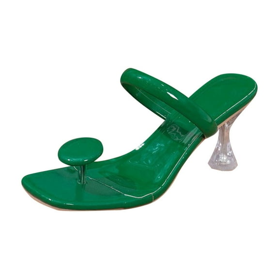 Green Female Solid Color Square Toe Clip Toe Heels For Everyday Activities And Home Use Made From Pu Material