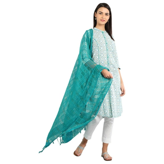 Green Feminine Floral Mandarin Collar Kurta-Medium