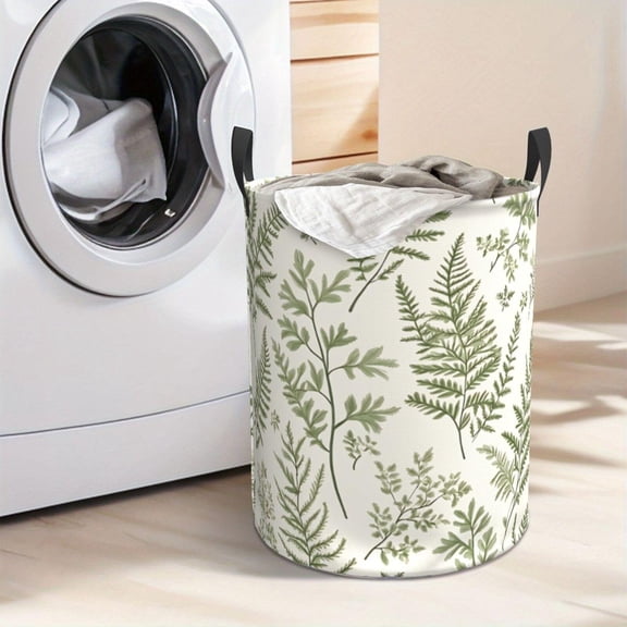 Green Fern Botanical Laundry Hamper Portable Storage Hamper with Sturdy Handle, Oxford Cloth, Easy to Store and Collapsible Design, Laundry Baskets