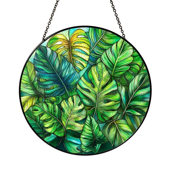 Green Fern Leaves Glass Window Hanging – Home Decor