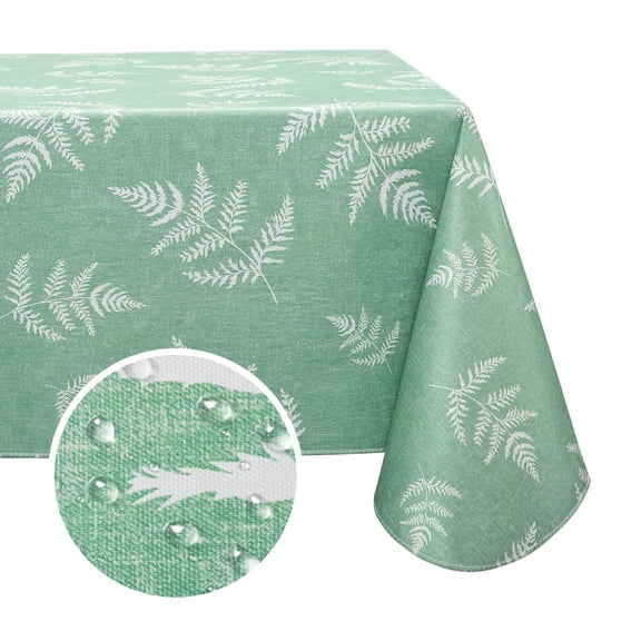 Green Fern Pattern Tablecloth, Waterproof Easy-Care Table Cover for Home Dining, Kitchen, Office, Multiple Scenarios