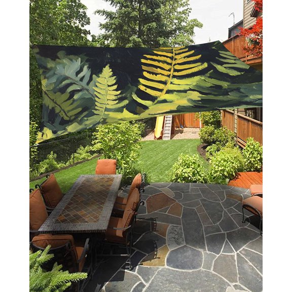 Green Ferns Sun Shade Sail 14'X18' Spring Retro Leaf Plant Botanical Country Farmhouse UV Block Outdoor Sail Shades Breathable Waterproof Rectangular Sunshade for Patio Garden Pool Pergola Porch