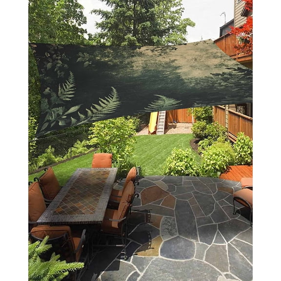 Green Ferns Sun Shade Sail 6.5'X10' Spring Retro Leaf Plant Botanical Farmhouse UV Block Outdoor Sail Shades Breathable Waterproof Rectangular Sunshade for Patio Garden Pool Pergola Porch