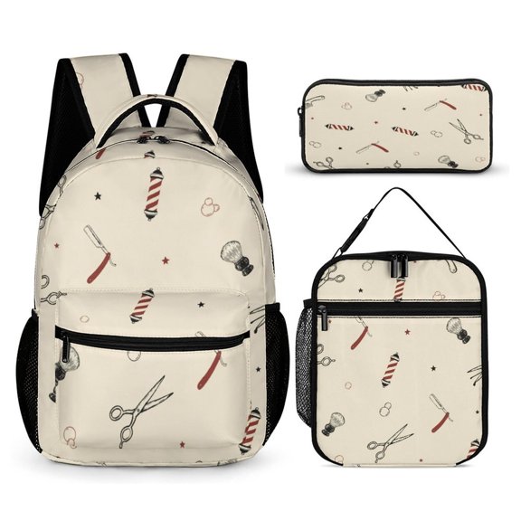 Green Field Storm 2026 Soccer Fever Barber Shop Pattern Backpack3 PC Backpack Set Casual School Bag Daypack with Lunch Bag Outdoor Travel Large Capacity Bags One Size