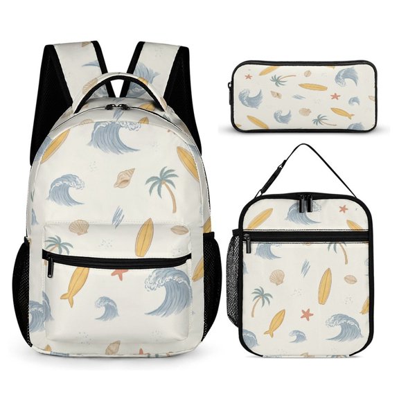 Green Field Storm 2026 Soccer Fever Surfing Beach Pattern Backpack3 PC Backpack Set Casual School Bag Daypack with Lunch Bag Outdoor Travel Large Capacity Bags One Size