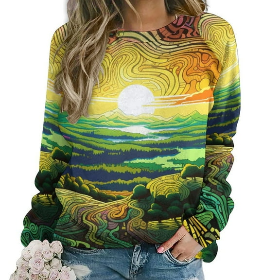 Green Fields Mom Sweatshirt For Women Long Sleeve Pullover