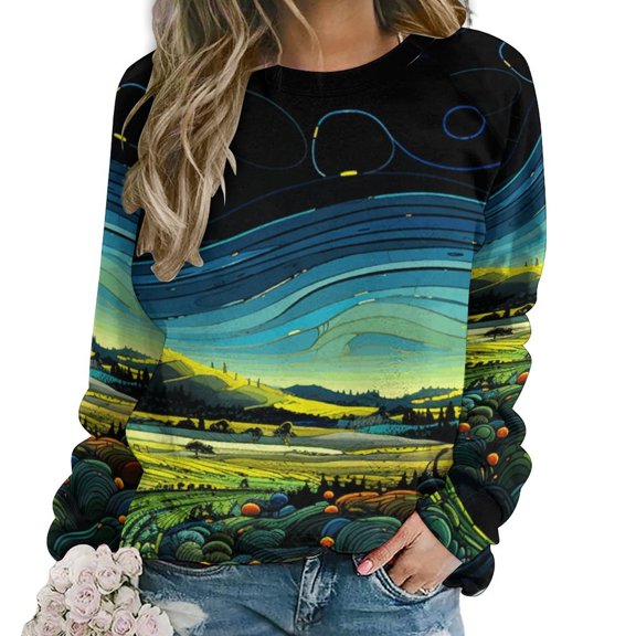 Green Fields Women's Floral Printed Sweatshirt Long Sleeve Crewneck Casual Loose Vintage Graphic Pullover Tops