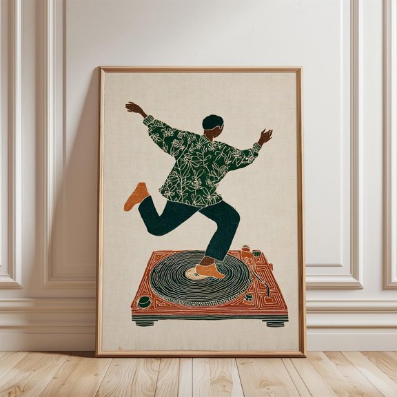 Green Figurative Turntable Poster, Unframed Paper Poster 8x10in