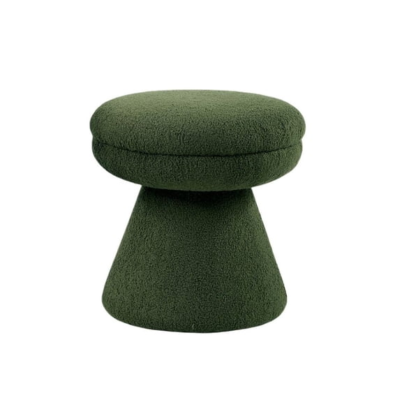 Green Finish 1pc Round Top Accent Stool Teddy Fabric Pedestal Base Mushroom Shape Design Contemporary Primary Living Room