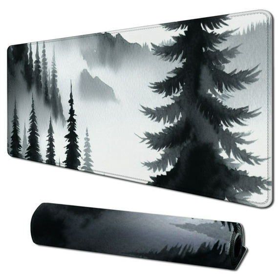 Green Fir Forest Mouse Pad, Foggy Mountain Tree Rectangular Laptop Mousepad for Desk Computer Gaming Office Small Cute Nature Scenery Desk Pad Non-Slip Wireless Mouse Mat Desk Decor Accessories