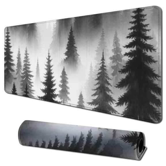 Green Fir Forest Mouse Pad, Foggy Mountain Tree Rectangular Laptop Mousepad for Desk Computer Gaming Office Small Cute Nature Scenery Desk Pad Non-Slip Wireless Mouse Mat Desk Decor Accessories