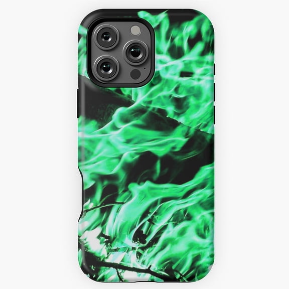 Green Fire Flames on Black Art Phone Case for iPhone 16 15 14 13 12 11 Pro Max M5901253