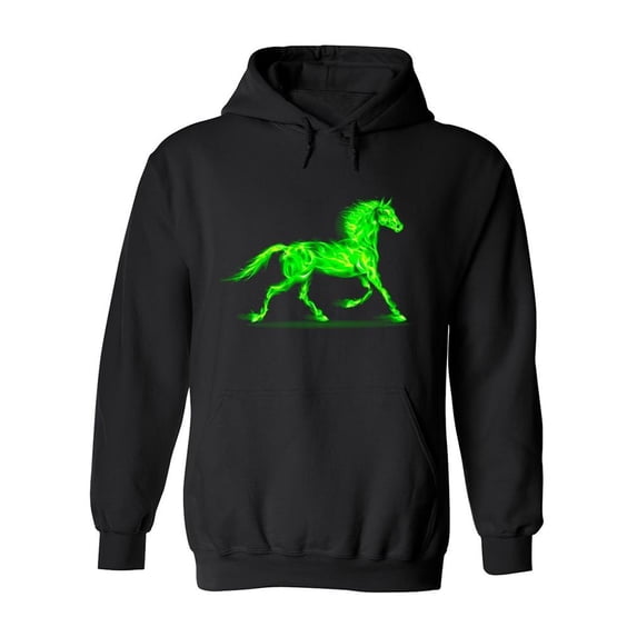 Green Fire Running Horse Hoodie Men -Image by Shutterstock, Male Large
