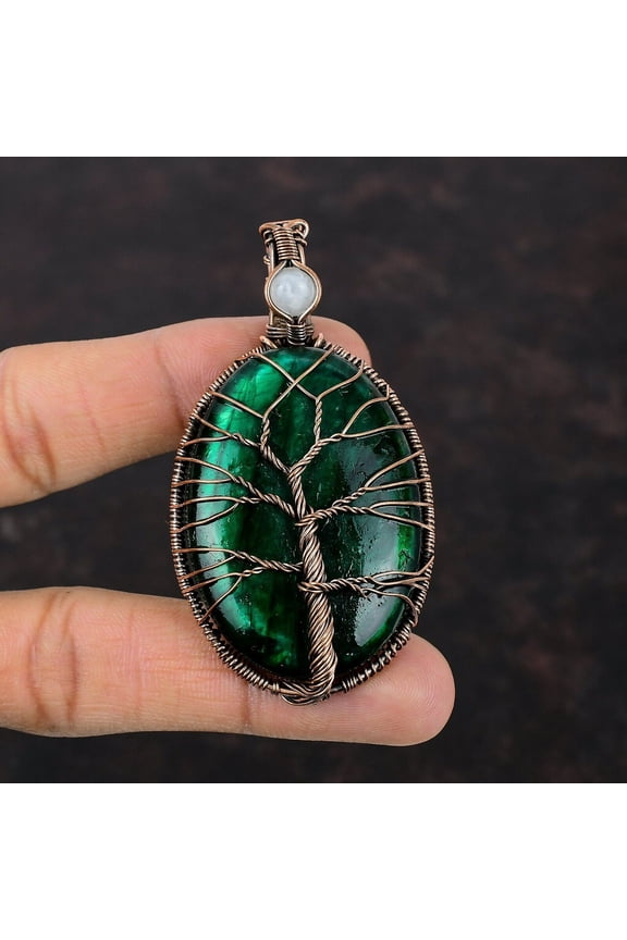 Green Fire Labradorite Copper Bestie Gift Wire Wrapped Tree Of Life 2.91"