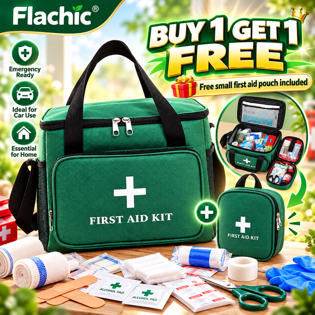 Green First Aid Bag, 2-Piece Empty Emergency Medical Supply Organizer ...