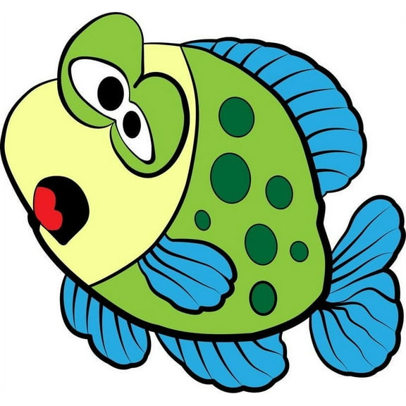 Green Fish Cute Cheerful Happy Colored Cartoon Character Wall Art Sticker Vinyl Decals Girls Boys Children Baby Bedroom House School Wall Decor Removable Sticker Peel and Stick Size (10x8 inch)