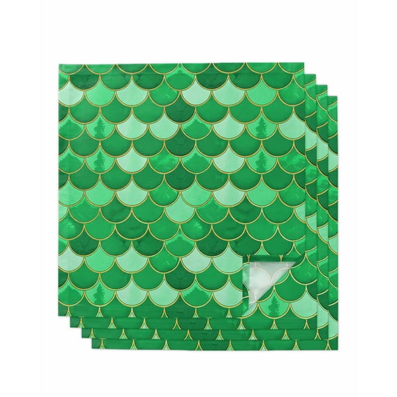 Green Fish Scale Cloth Napkins Set of 4 Reusable Dinner Napkins, Modern Geometric Ombre Abstract Moroccan Cocktail Napkin Washable Table Napkins for Wedding/Holiday Party/Baby Shower 20"x20"