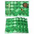 thumbnail image 1 of Green Fish Scale Placemats Set of 6, Modern Geometric Ombre Abstract Moroccan Placemats for Dining Table, Place Mats for Kitchen Tabletop, Waterproof Wipeable Dining Table Mats Set, 1 of 9