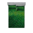 thumbnail image 1 of Green Fitted Sheet & Pillow Sham Set, Abstract Vibrant Square Pixel Mosaic Design Geometric Technology Theme Digital Grid Print, Decorative 6 Piece Bedding Decor Set, Queen, Green, by Ambesonne, 1 of 3