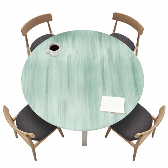 Green Fitted Tablecloth with Elastic Edged, Round Table Cloth for Dining Table, Modern Abstract Art Ombre Striped Waterproof Oil Proof Table Cover for Indoor Outdoor 55"-60"