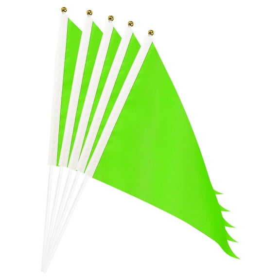 Green Flag Stick, Hand Held Mini DIY Flag 11.8x7.8 Inch Triangle Pack of 25