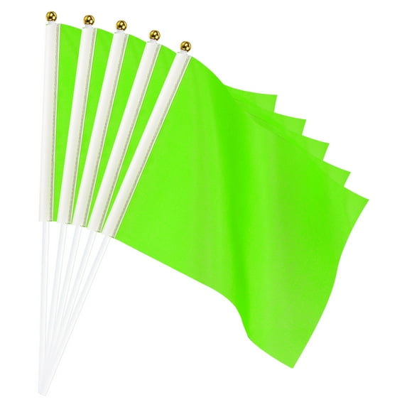 Green Flag Stick, Hand Held Small Mini DIY Flag 8.2x5.5 Inch Rectangle 25 Pcs