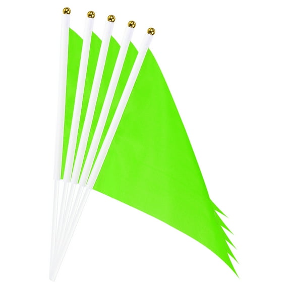 Green Flag Stick, Hand Held Small Mini DIY Flag 8.2x5.5 Inch Triangle Pack of 20