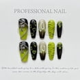 thumbnail image 1 of Green Flame Dopamine Wearable Nails - Forest Elf Style, High-End Hand-Painted, Removable Manicure Set, 1 of 4