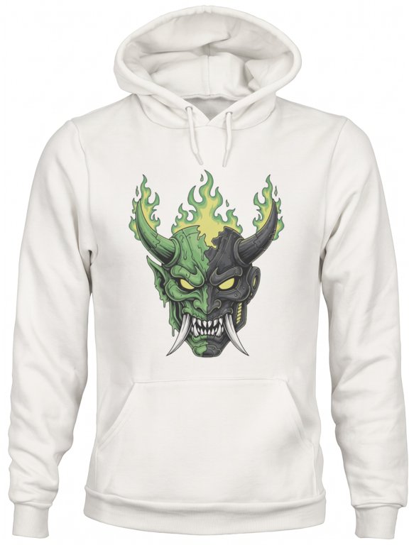 Green Flame Oni Mask Graphic Hoodie