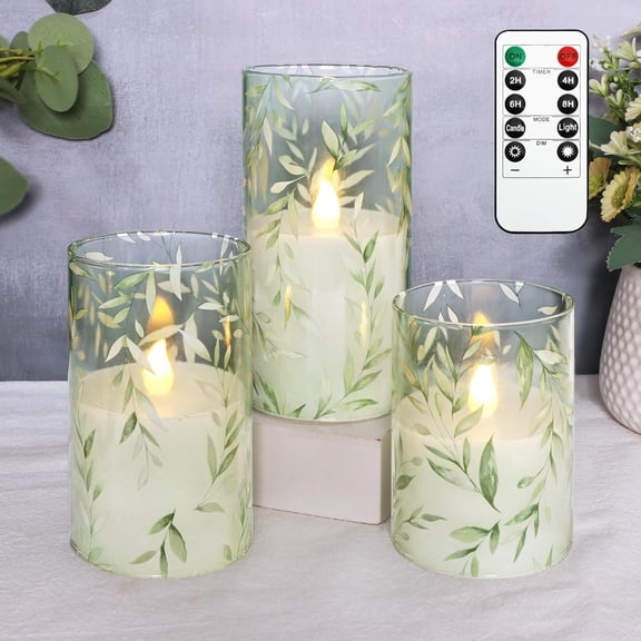 Green Flameless Candles with Remote Control Set of 3