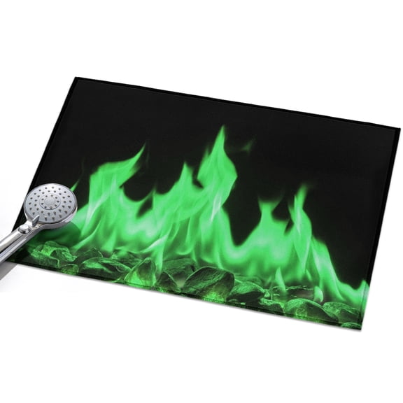 Green Flames 2x3ft Non Slip Area Rug Neon Style Black Background Washable Soft Area Rugs for Living Room, Indoor Circle Carpet for Bedroom Dining Room Kitchen