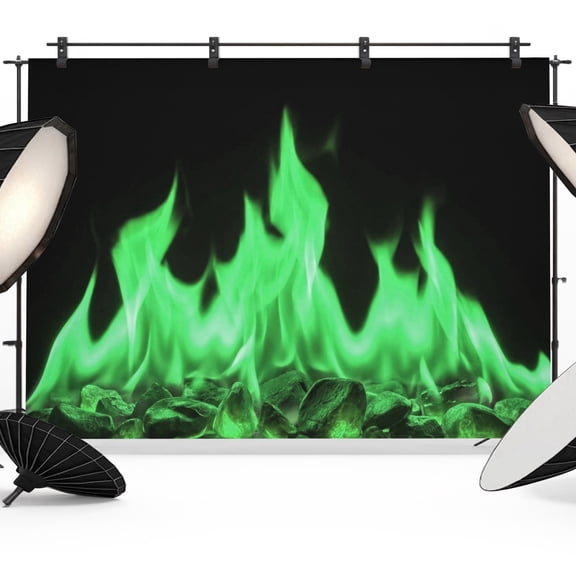 Green Flames Backdrops for Photography, Neon Style Black Background Fabric Photo Background Sturdy Studio Props for Photo Studio, Video Recording, Booth & Photoshoot 10x8ft