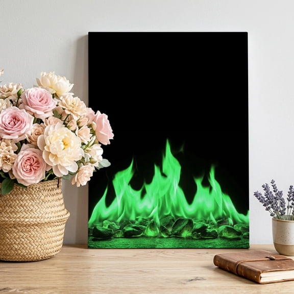 Green Flames Canvas Wall Art for Living Room, Neon Style Black Background Poster Print Painting for Bedroom Office Home Decoration Wall Pictures Prepare To Hang 8"x12"