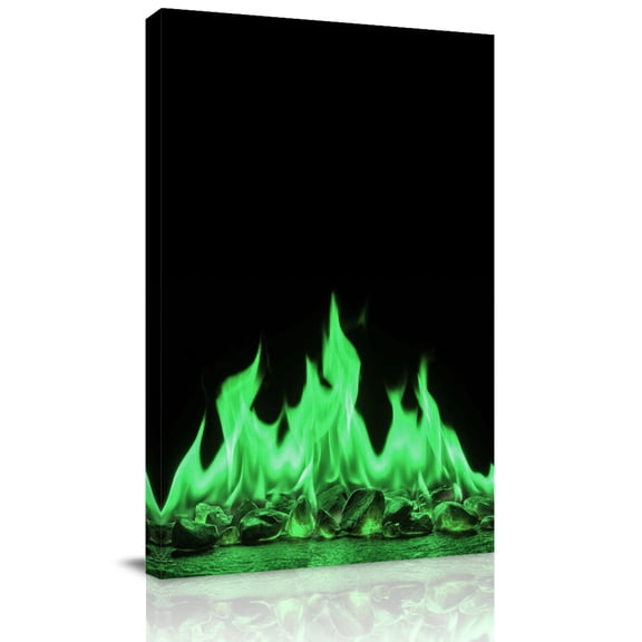 Green Flames Canvas Wall Art for Living Room, Neon Style Black Background Wall Decor Framed Artwork Pictures Ready to Hang for Bedroom Office Home Decor