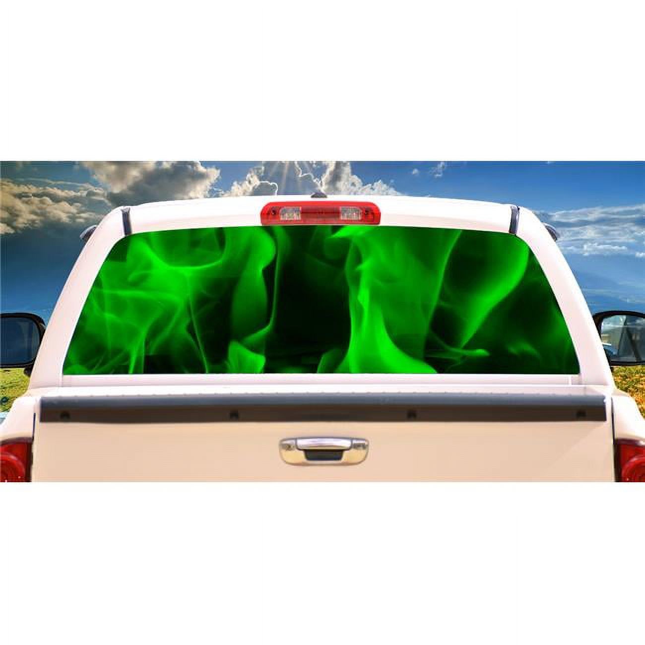 Green Flames Rear Window Graphic Truck View Thru Vinyl Back Decal