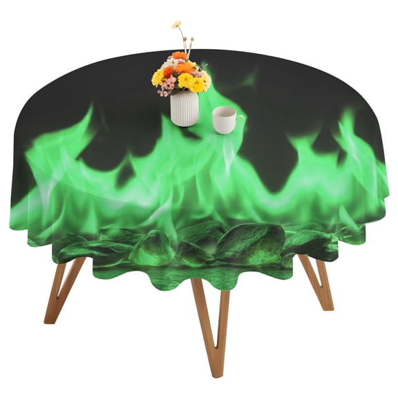 Green Flames Round Tablecloth 54 inches Neon Style Black Background Waterproof Oil-Proof Table Cloth Round Table Cover for Holiday Party Picnic Dinner Decor Indoor and Outdoor Use