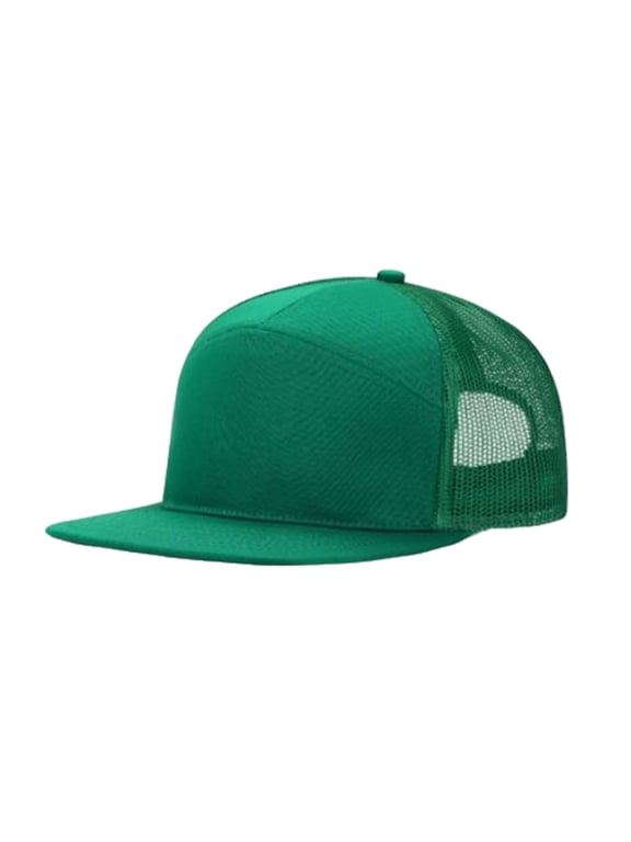 Green Flat Bill Trucker Hat Breathable Mesh Back Adjustable Snapback Cap for Outdoor Sports Daily Wear