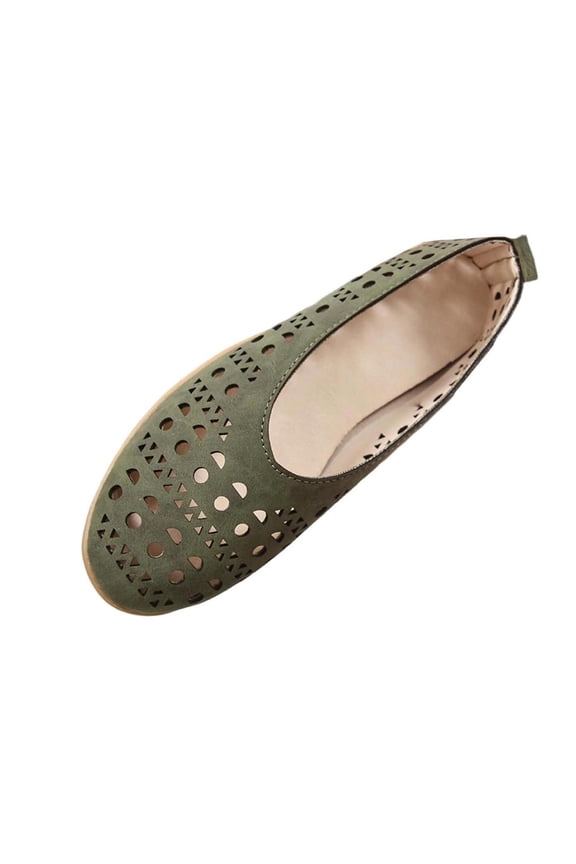 Green Flat Shoes For Women Solid Color Openwork Loafers Low Heel Comfortable Moccasins Slip On Flats Spring Summer Everyday Wear Size 37