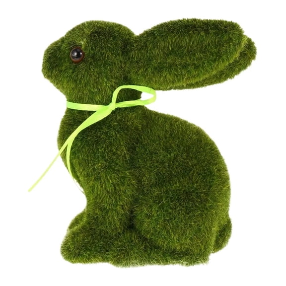 Green Flocked Bunny 1 Pc Flocked Easter Bunny Figurine ed Rabbit Imitated Rabbit Crafts Easter Decorations, Fuzzy Moss Decor Green Grass Bunnies, 6.1 Inch, Green