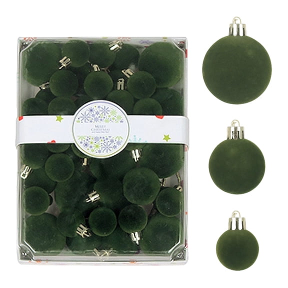 Green Flocked Christmas Ball Ornaments, 42 Pcs Velvet Matte Shatterproof Xmas Hanging Balls, 3 Sizes Christmas Tree Decorations for Home Party Decor