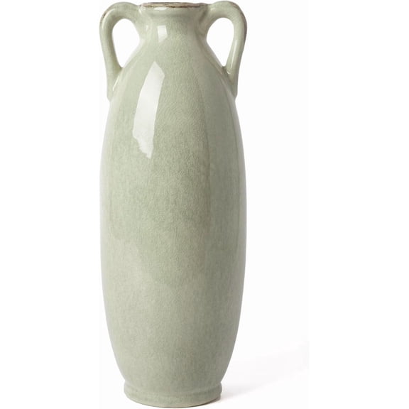 Green Floor Vase for Pampas Grass, 11'' Tall Vase for Home Decor, Ceramic Farmhouse Decorative Large Vases for Flower, Mantel, Living Room, Shelf, Centerpieces, Gift for Mom