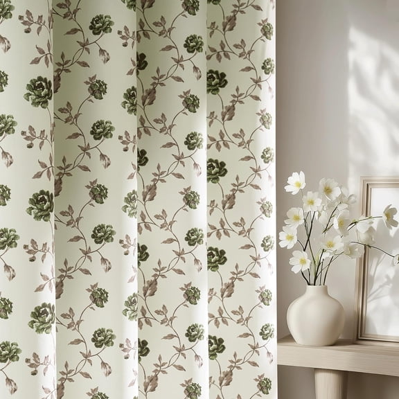 Green Floral 100% Blackout Curtains 72 Inches Long 2 Panels for Bedroom Living Room Vintage Rose Flower Patterned Room Darkening Thermal Soundproof Grommet Window Treatments Drapes, 52X72