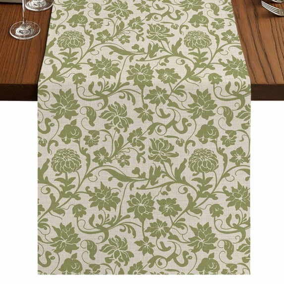 Green Floral 36 Inch Table Runner, Vintage Rustic Botanical Spring ...