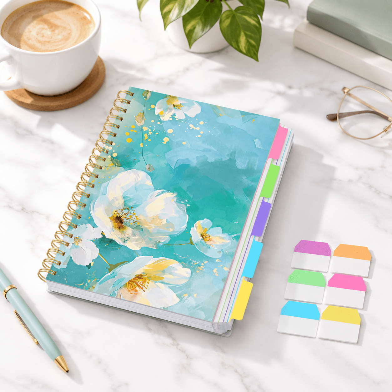 Baby Note Book Green Floral 5 Subject College Ruled A5 Spiral Notebook with Removable ...