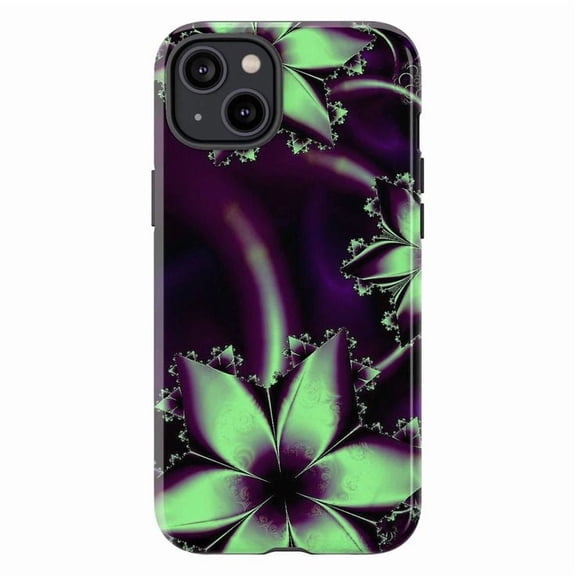 Green Floral Abstract Phone Case, Elegant Glow Flower Pattern iPhone Cover, Stylish Artistic Protective Case for iPhone 17 16 15 14 13 12 11 Pro Max Plus Mini